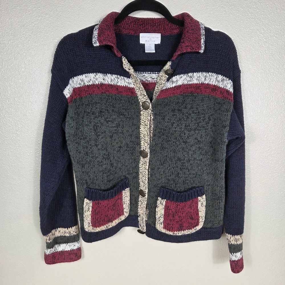 Vintage Christopher & Banks Women's S Colorblock Cardigan Sweater Hong Kong